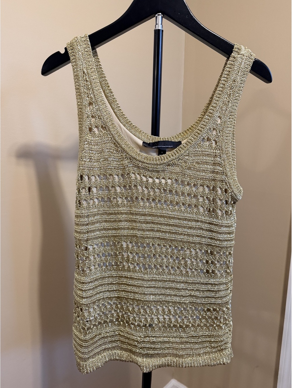 WHBM Metallic Gold Open Knit Sleeveless Top Women Size S